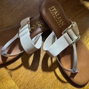 Italian Shoemakers Off White and Gold Sandals